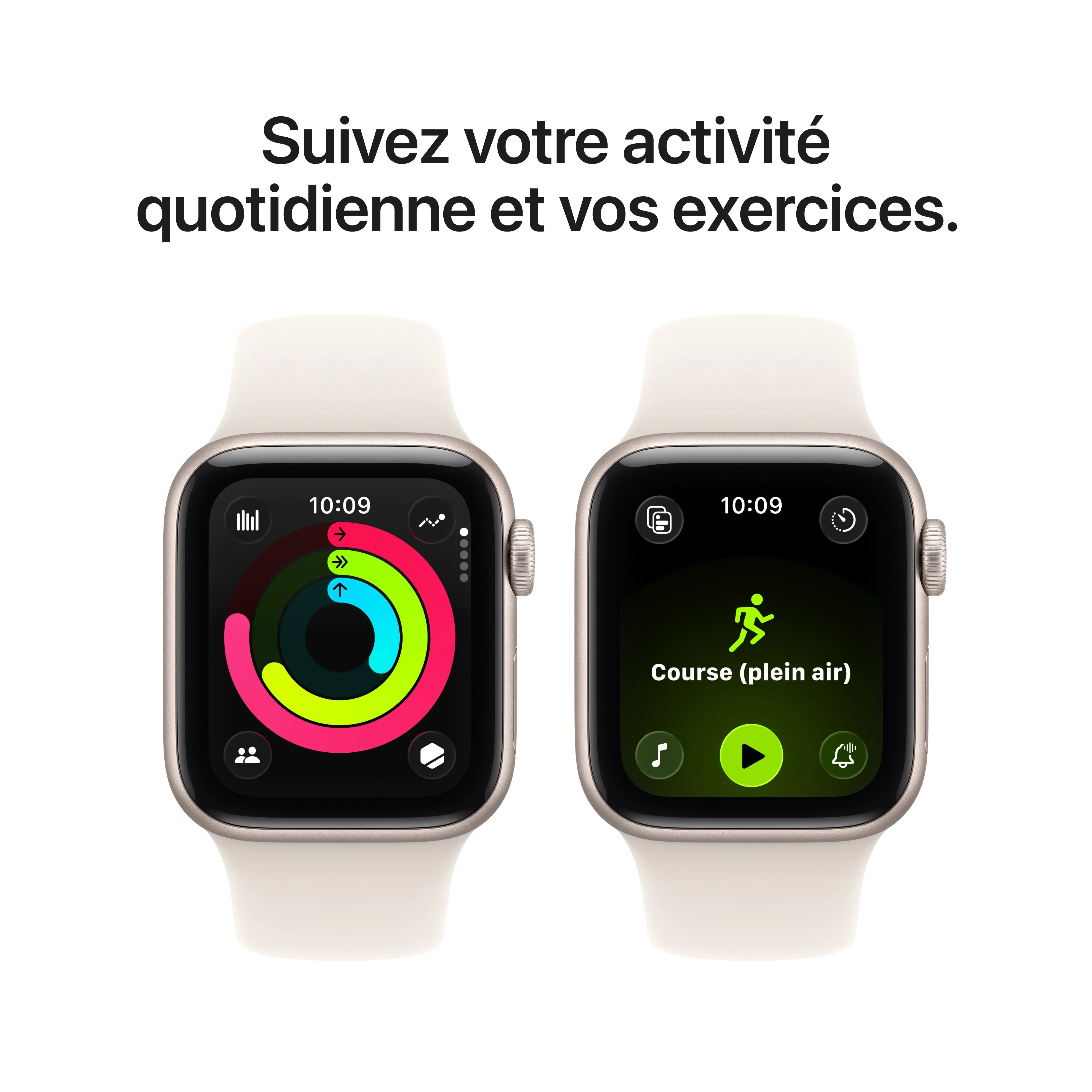 Apple Watch SE 3 GPS, Boîtier en aluminium lumière stellaire de 40 mm, Bracelet Sport lumière stellaire - S/M - Image 6