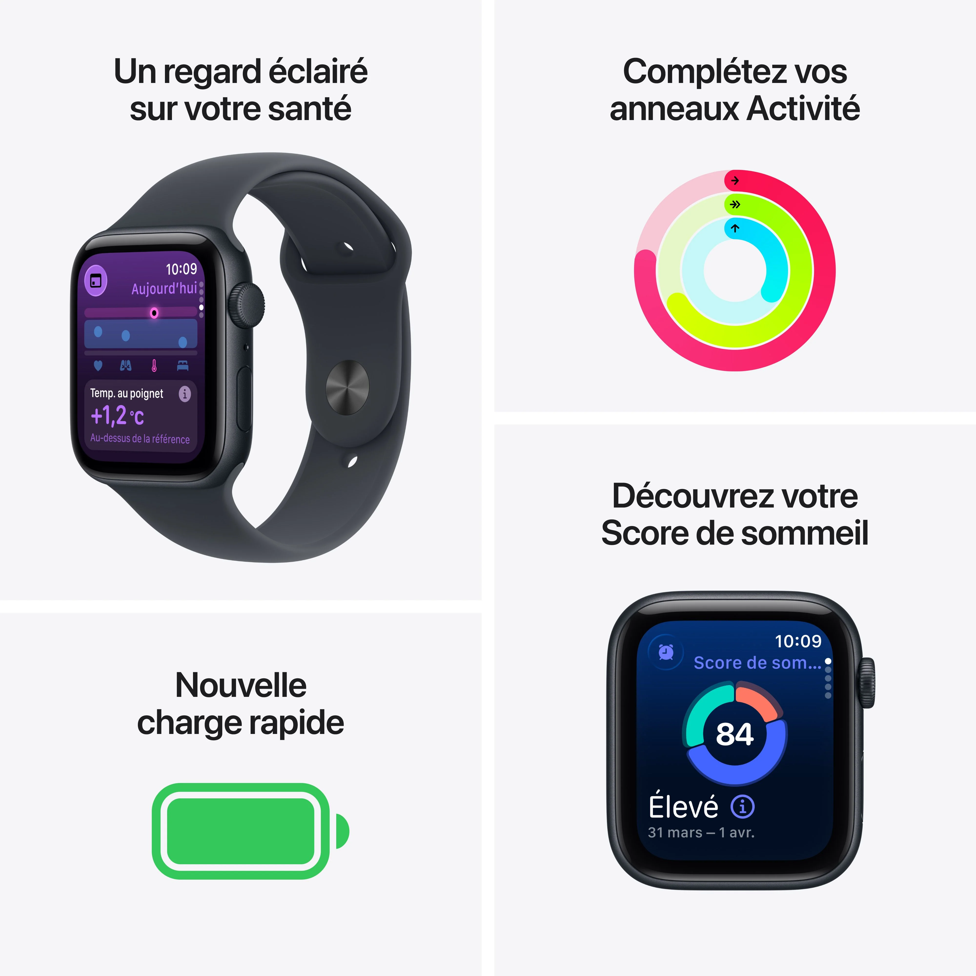 Apple Watch SE 3 GPS, Boîtier en aluminium minuit de 44 mm, Bracelet Sport minuit - S/M - Image 3