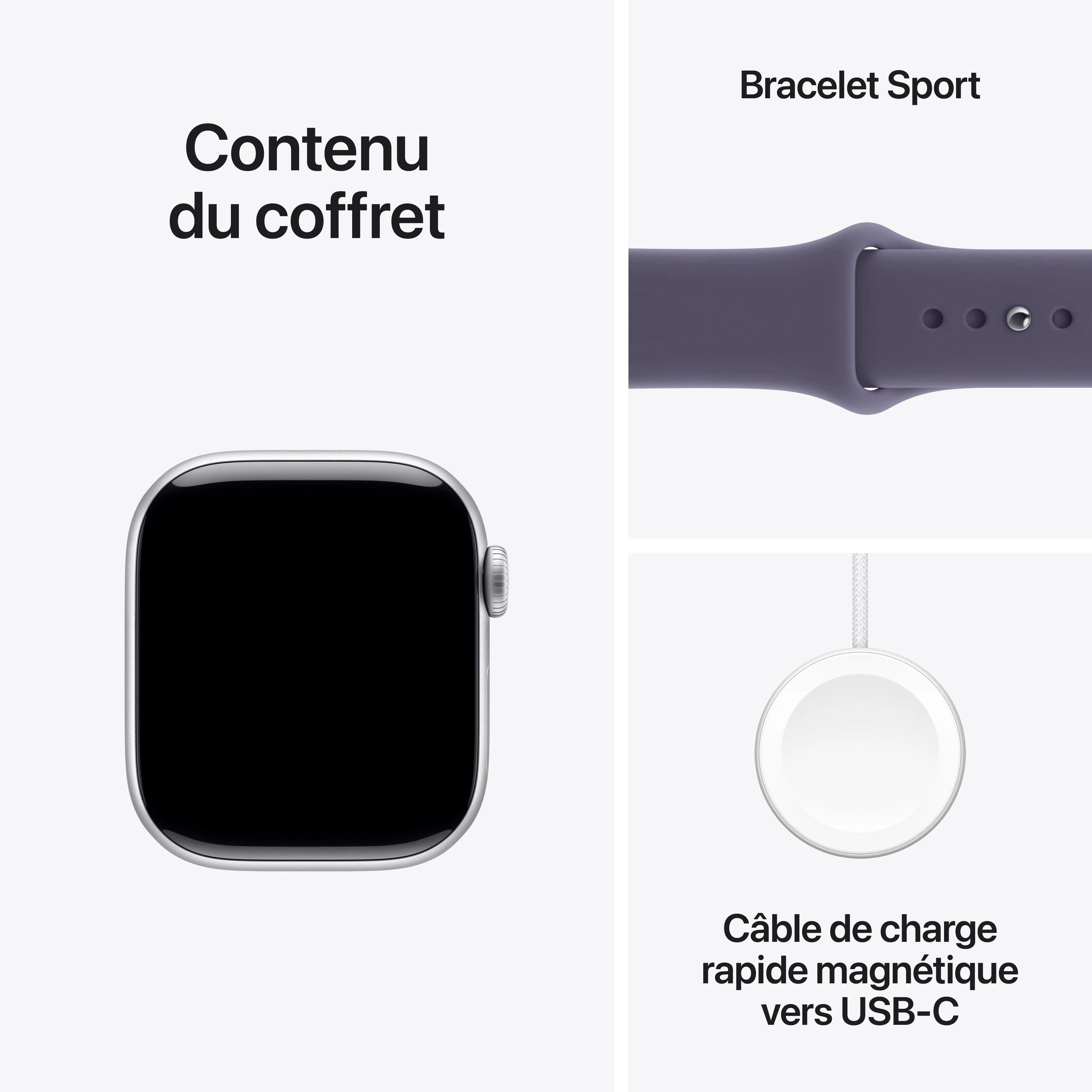 Apple Watch Series 11 GPS, Boîtier en aluminium argent 42 mm, Bracelet Sport brume violette - S/M - Image 8