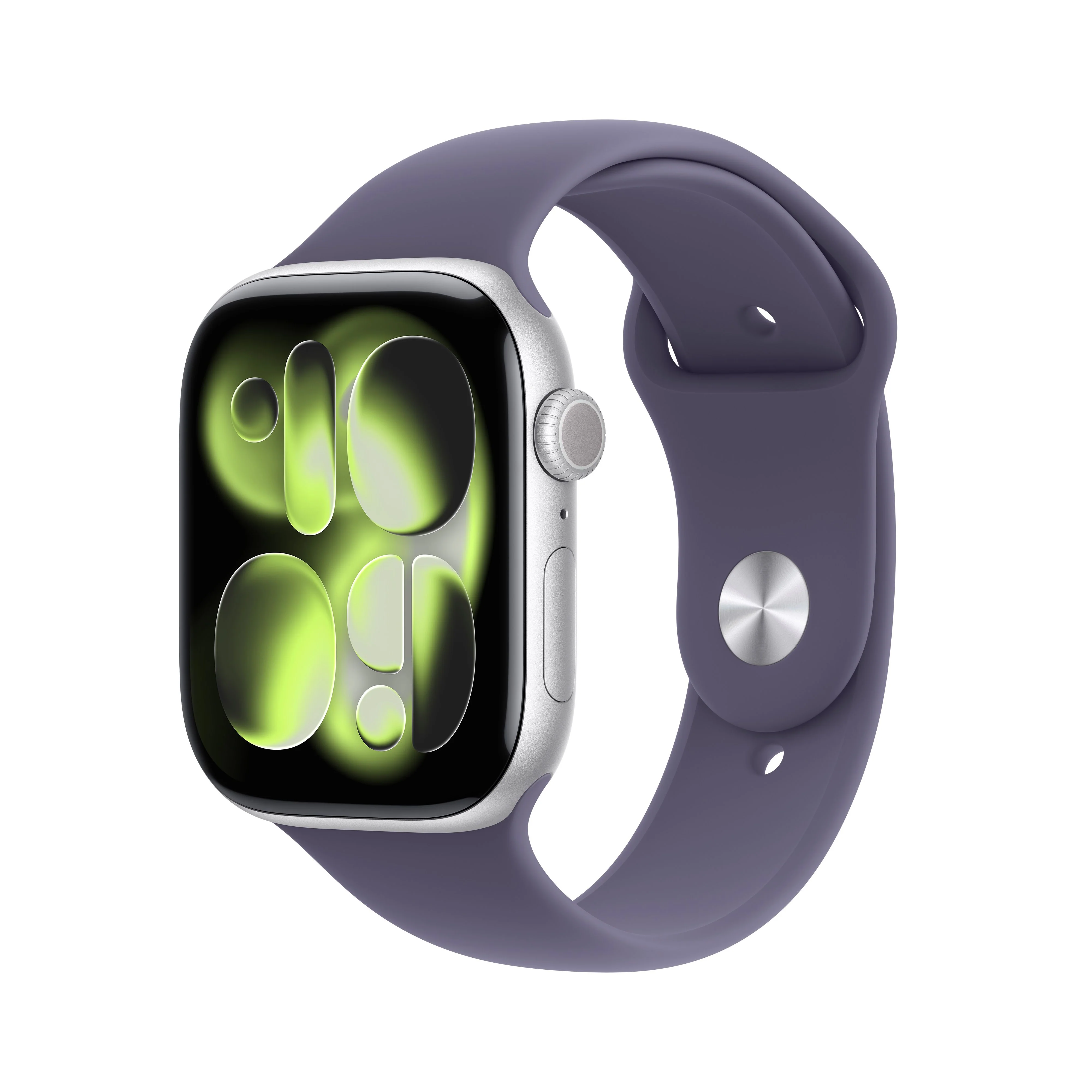 Apple Watch Series 11 GPS, Boîtier en aluminium argent 46 mm, Bracelet Sport brume violette - M/L