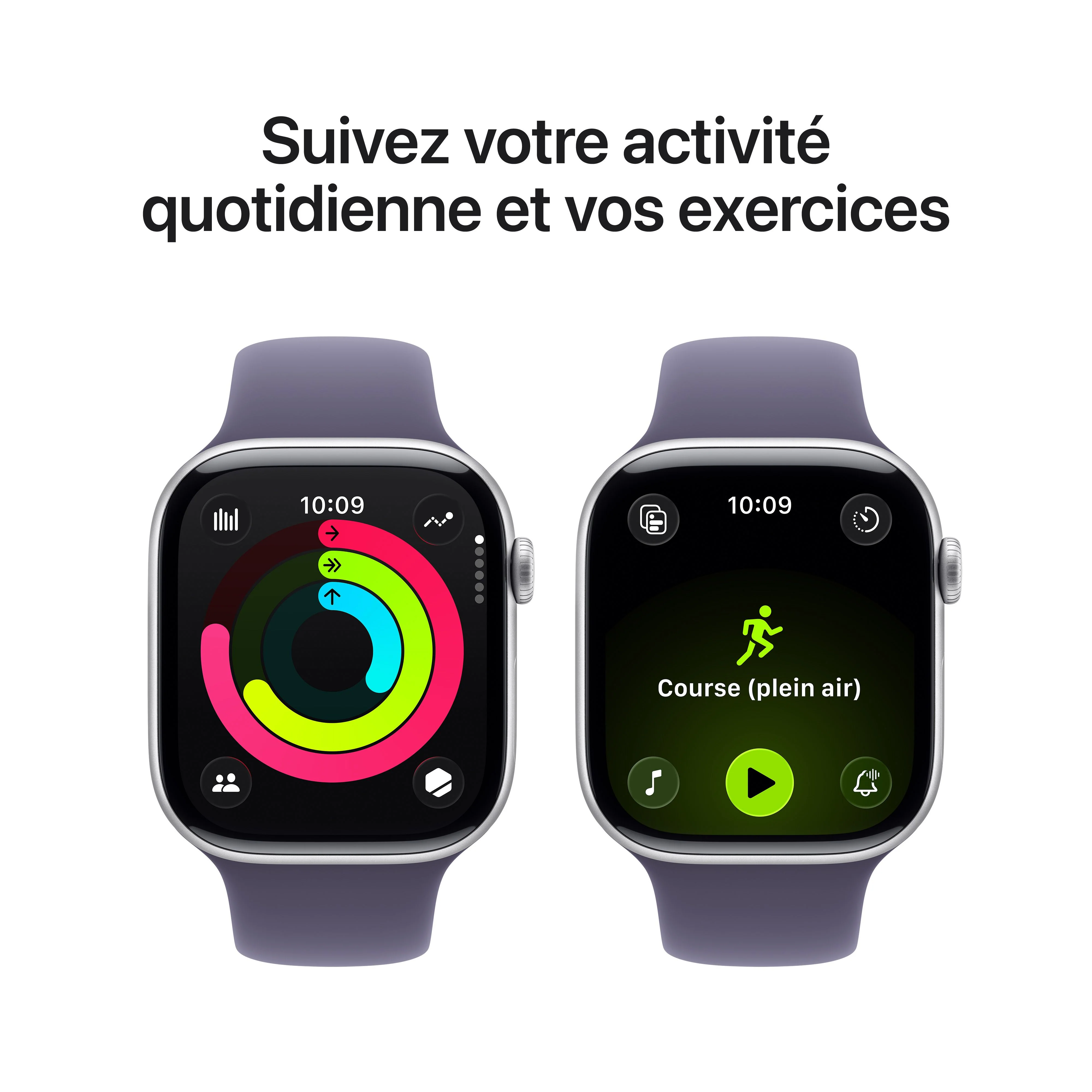 Apple Watch Series 11 GPS, Boîtier en aluminium argent 46 mm, Bracelet Sport brume violette - S/M - Image 4