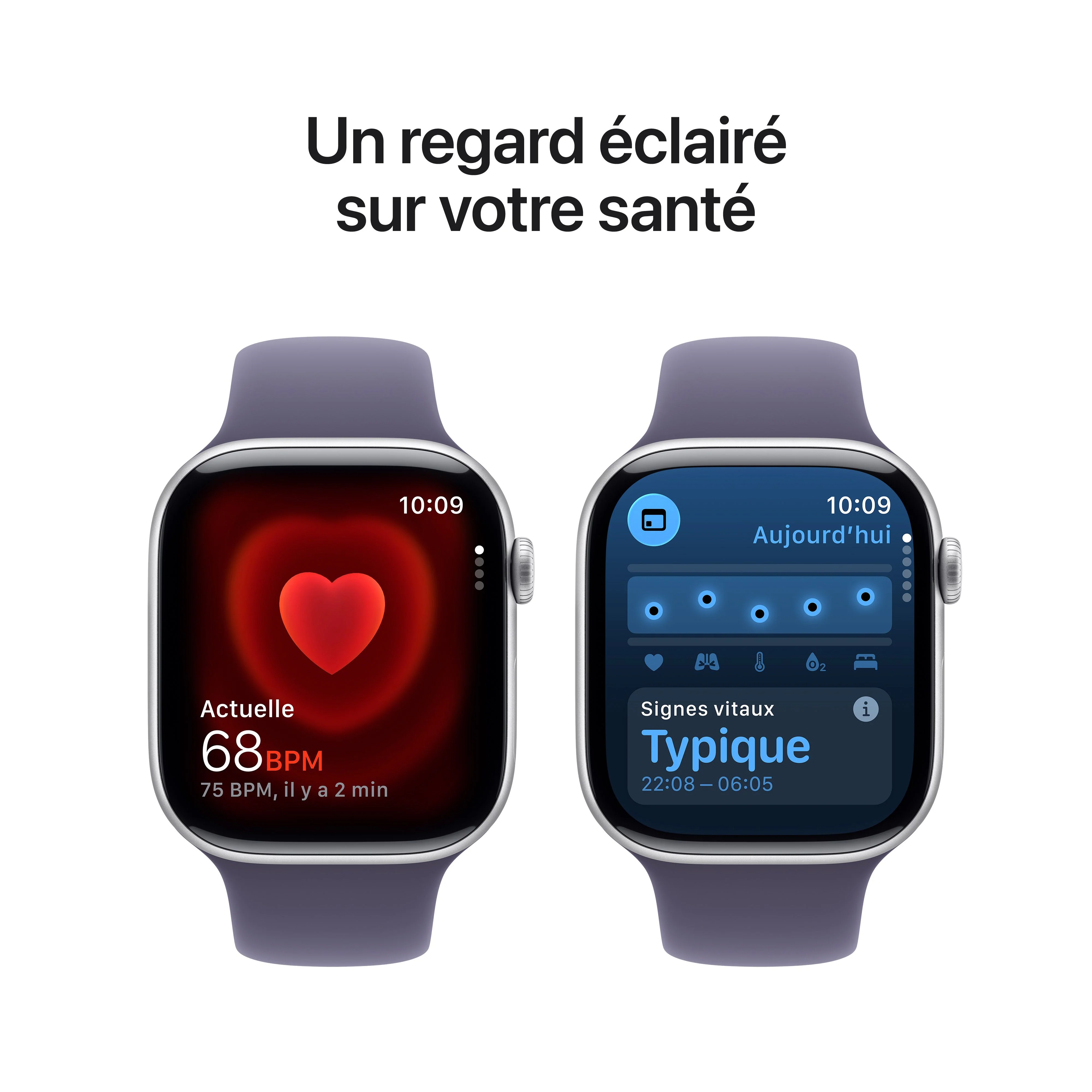 Apple Watch Series 11 GPS, Boîtier en aluminium argent 46 mm, Bracelet Sport brume violette - S/M - Image 5