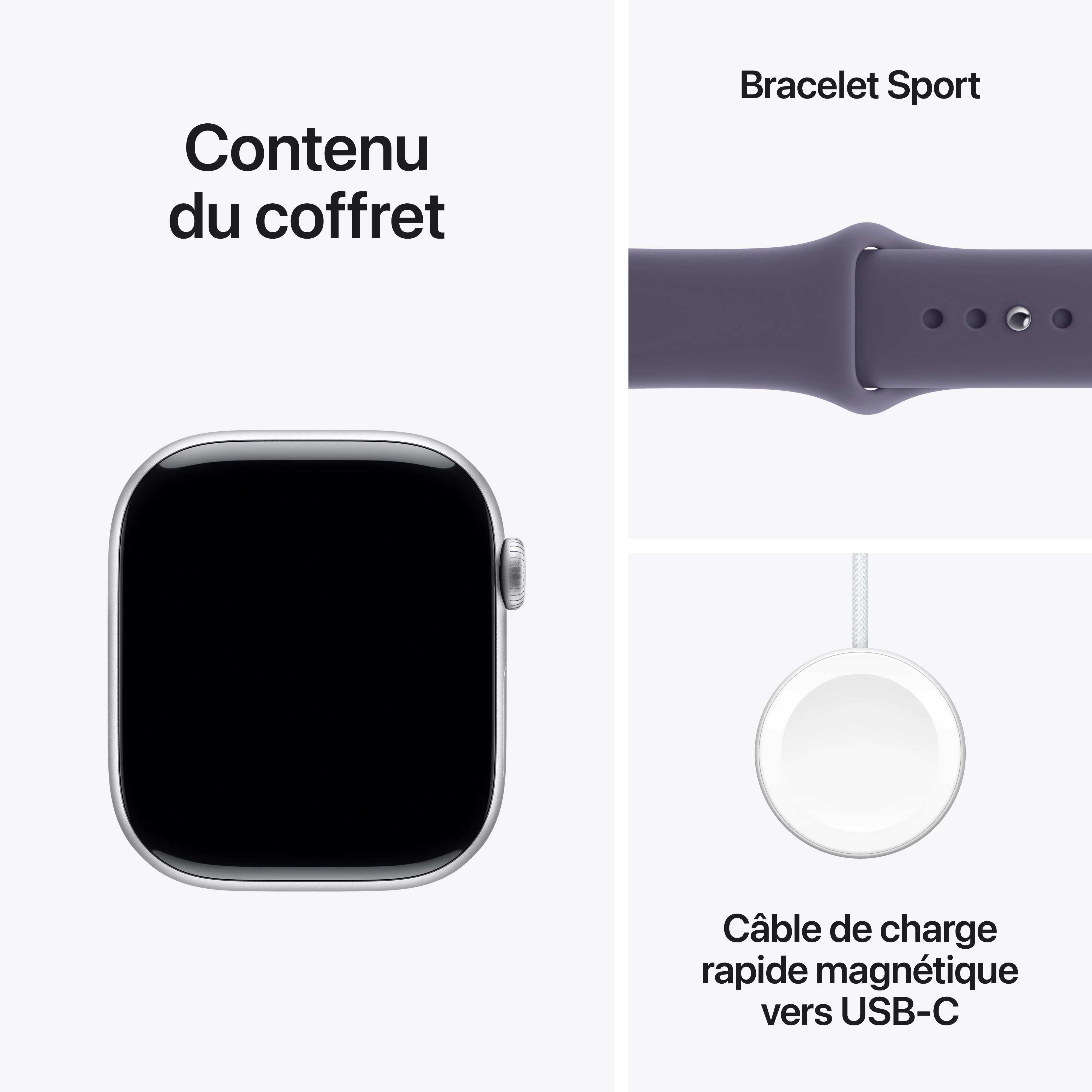 Apple Watch Series 11 GPS, Boîtier en aluminium argent 46 mm, Bracelet Sport brume violette - S/M - Image 8