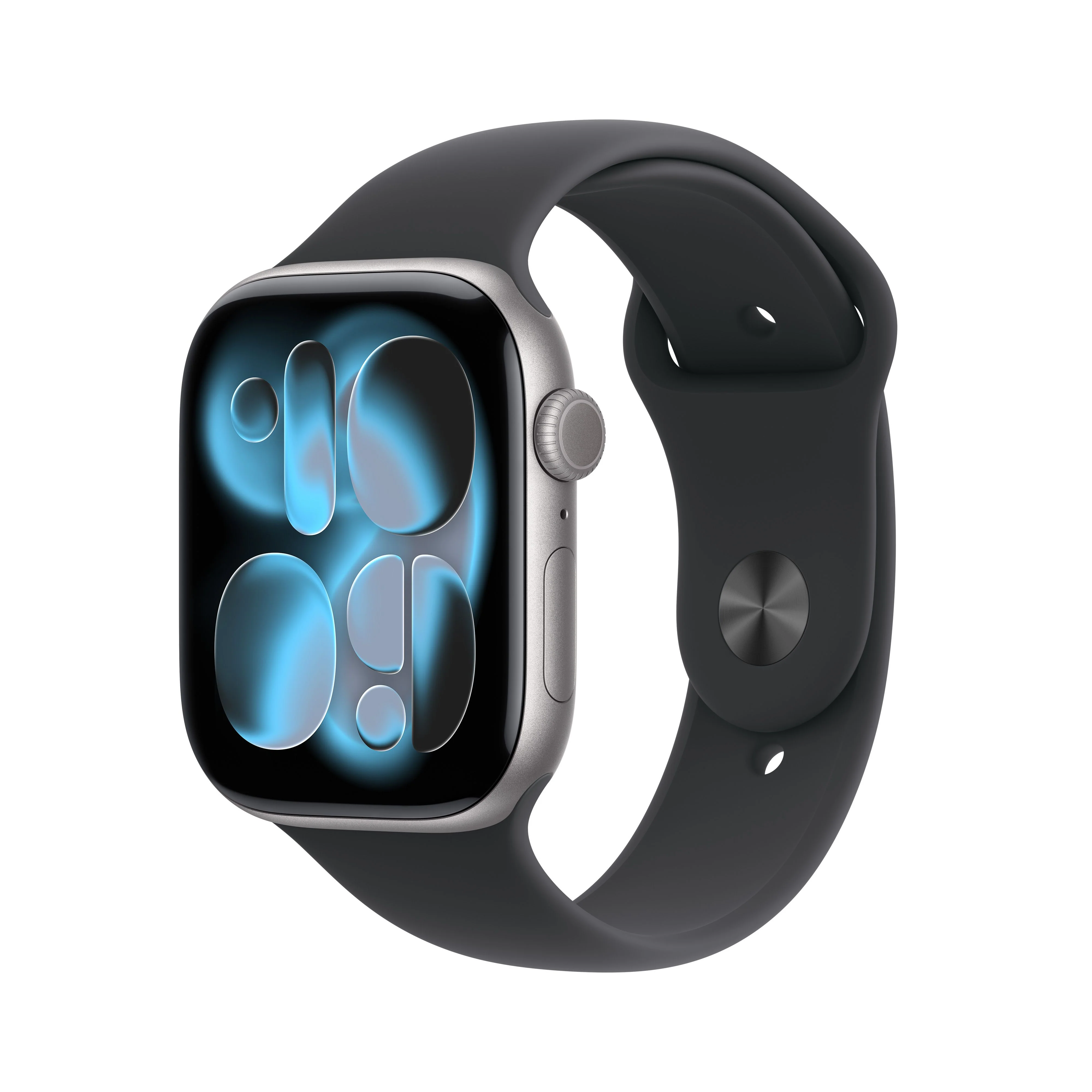 Apple Watch Series 11 GPS, Boîtier en aluminium gris sidéral 46 mm, Bracelet Sport noir - S/M