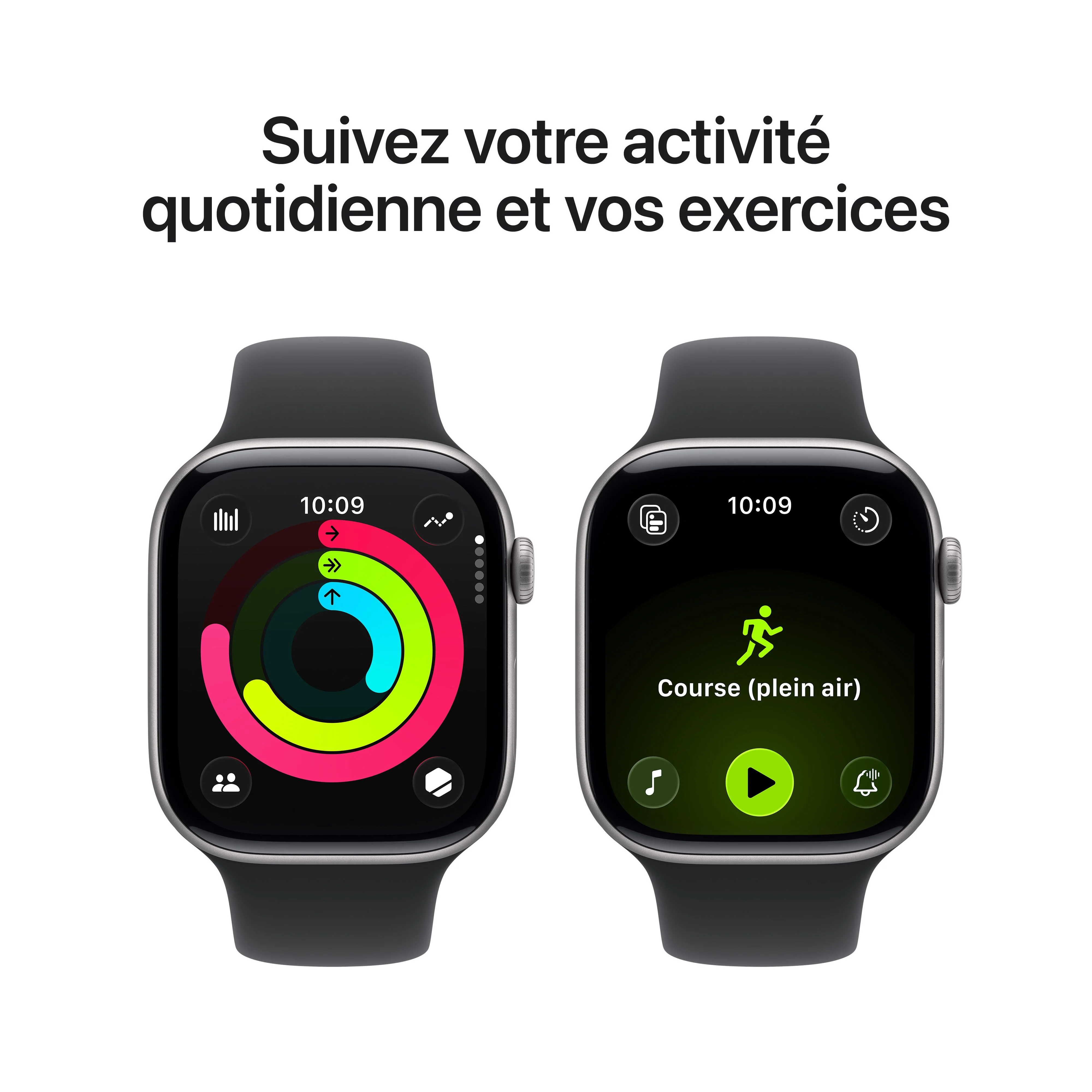 Apple Watch Series 11 GPS, Boîtier en aluminium gris sidéral 46 mm, Bracelet Sport noir - S/M - Image 4