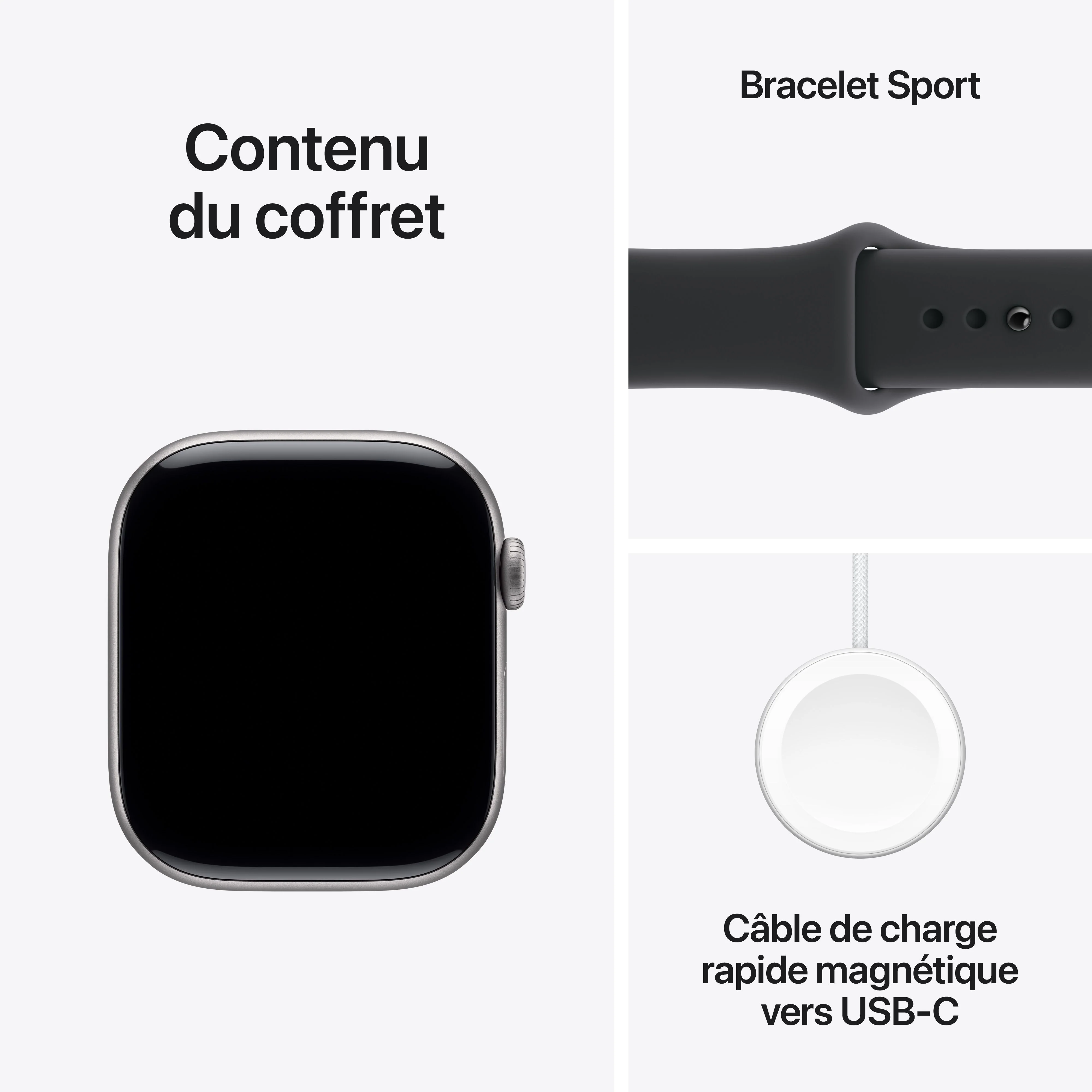 Apple Watch Series 11 GPS, Boîtier en aluminium gris sidéral 46 mm, Bracelet Sport noir - S/M - Image 8