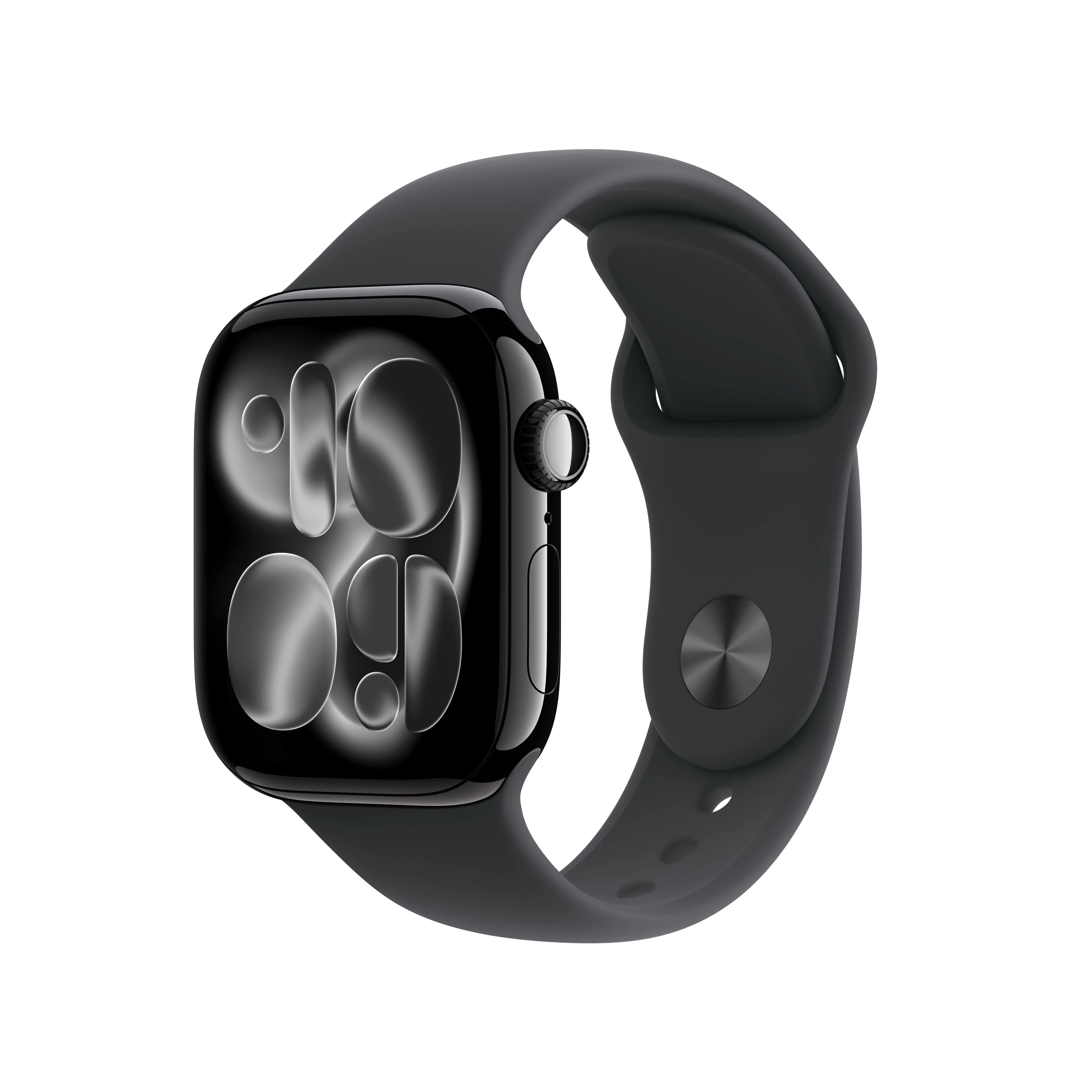 Apple Watch Series 11 GPS, Boîtier en aluminium noir de jais 42 mm, Bracelet Sport noir - S/M