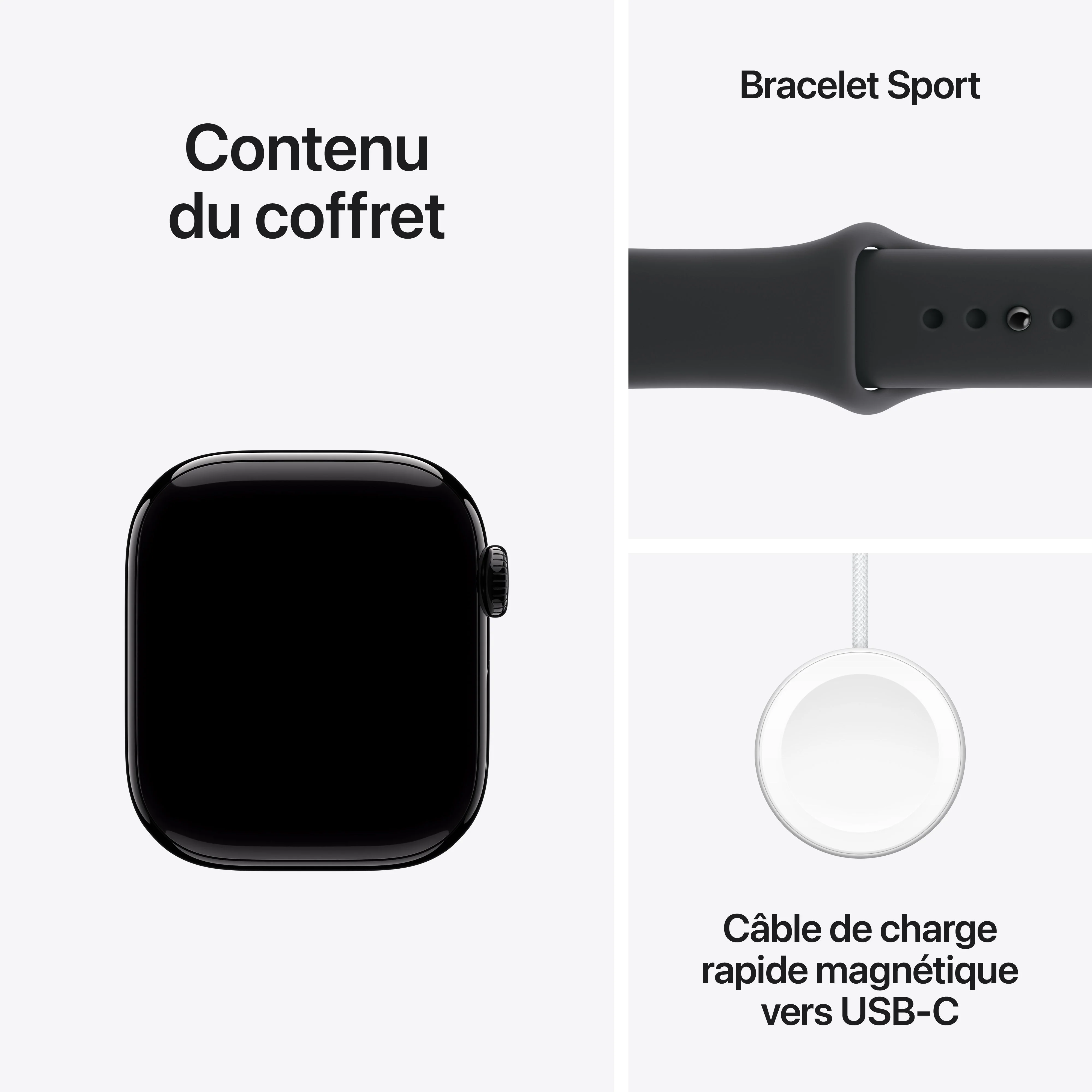 Apple Watch Series 11 GPS, Boîtier en aluminium noir de jais 42 mm, Bracelet Sport noir - S/M - Image 8