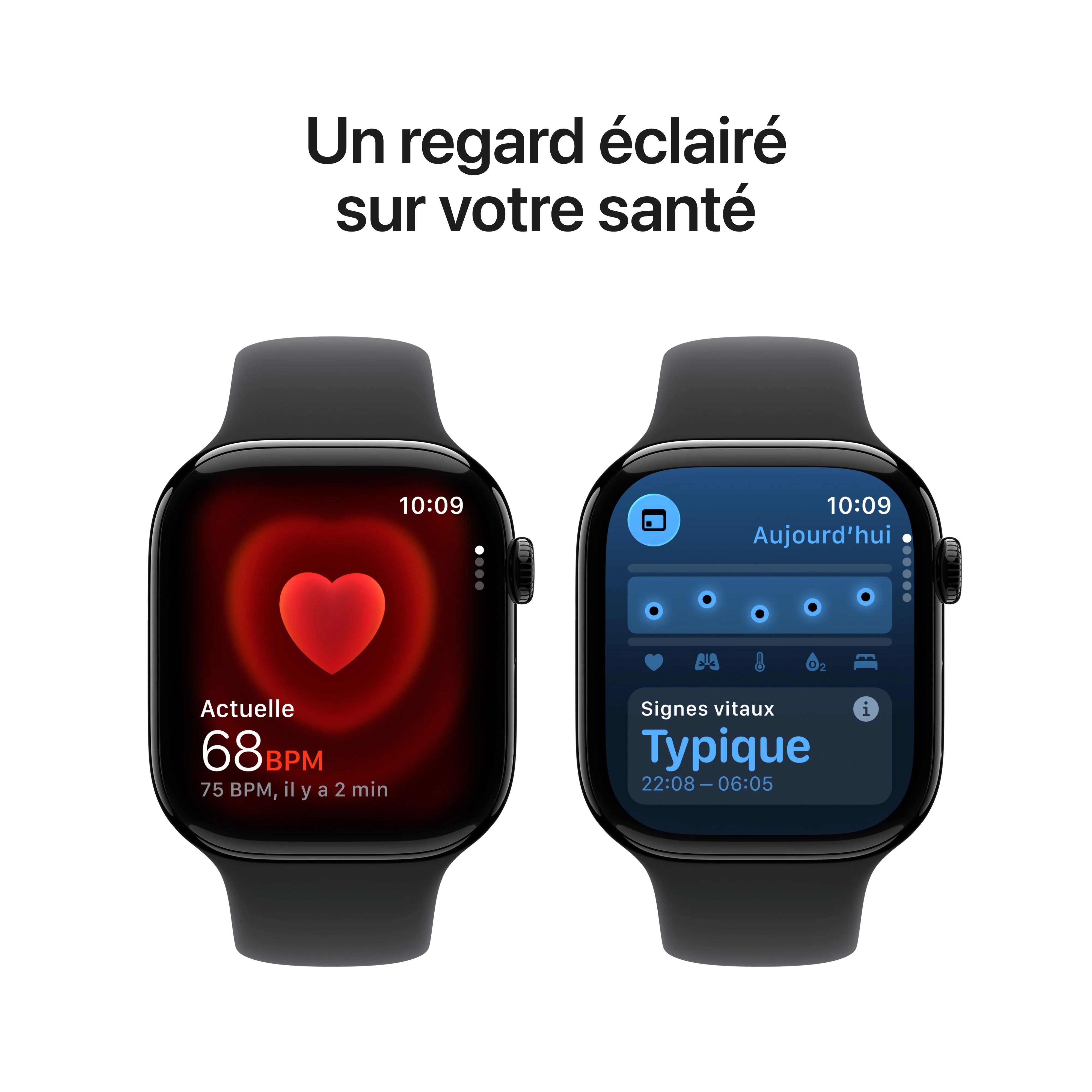 Apple Watch Series 11 GPS, Boîtier en aluminium noir de jais 46 mm, Bracelet Sport noir - M/L - Image 5