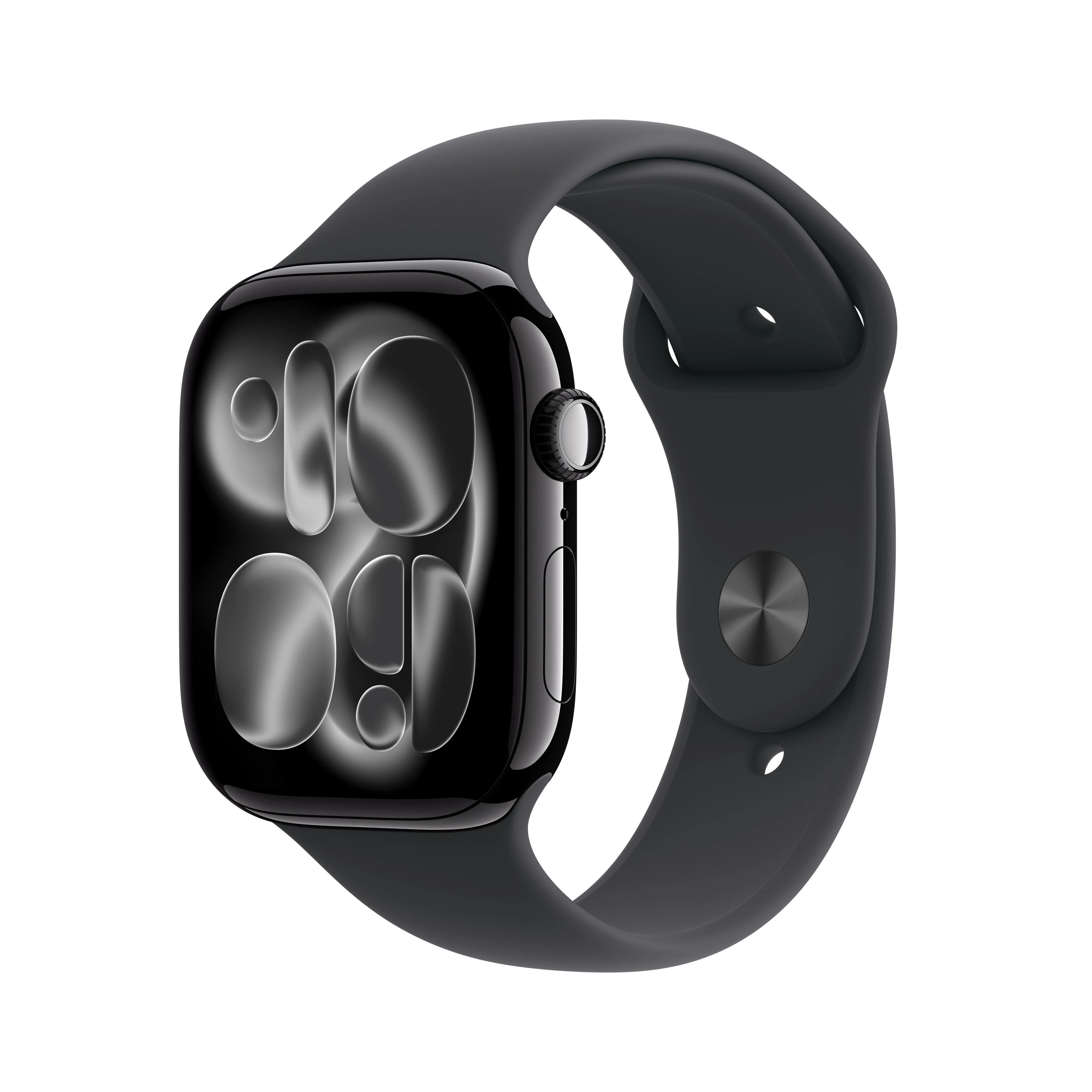 Apple Watch Series 11 GPS, Boîtier en aluminium noir de jais 46 mm, Bracelet Sport noir - S/M
