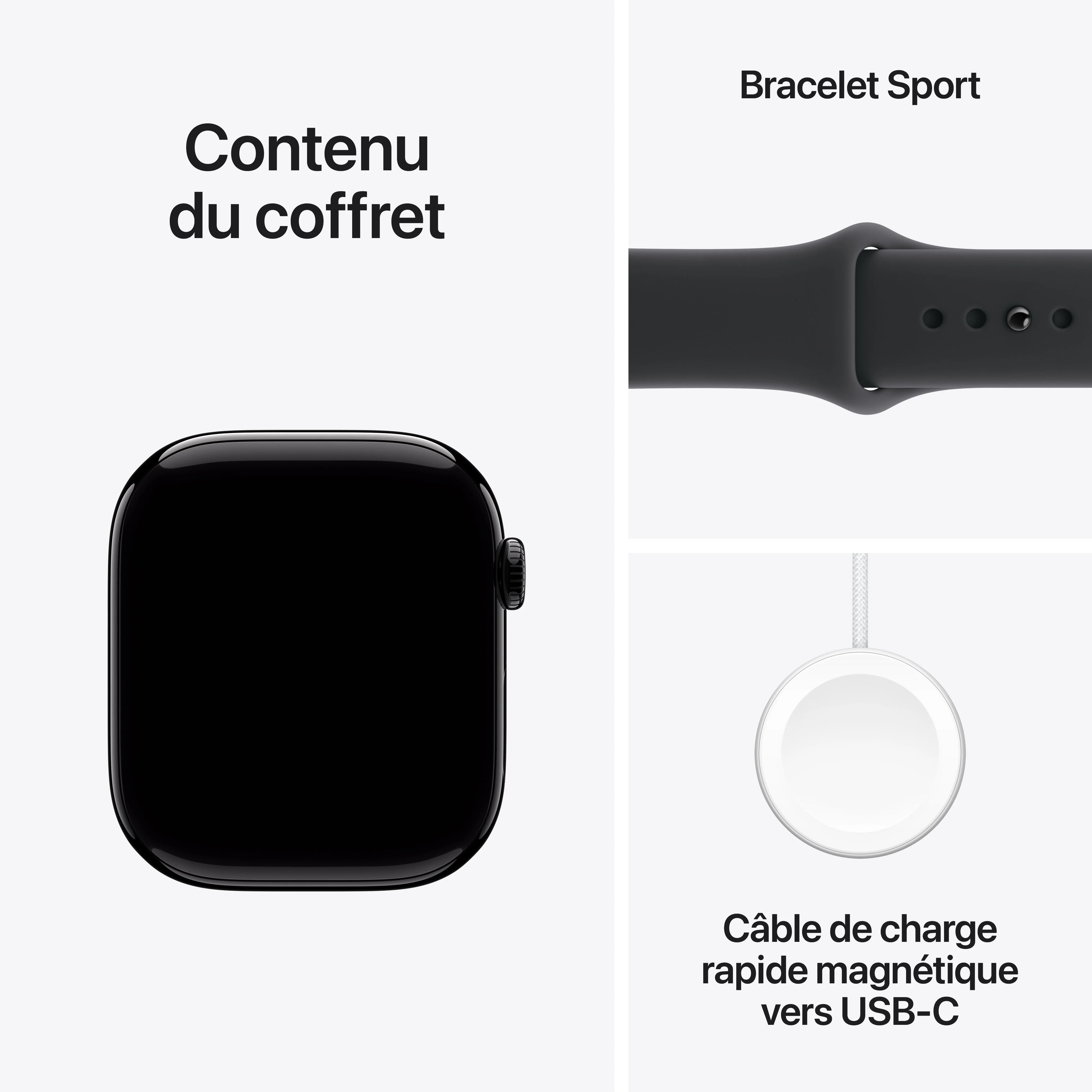 Apple Watch Series 11 GPS, Boîtier en aluminium noir de jais 46 mm, Bracelet Sport noir - S/M - Image 8