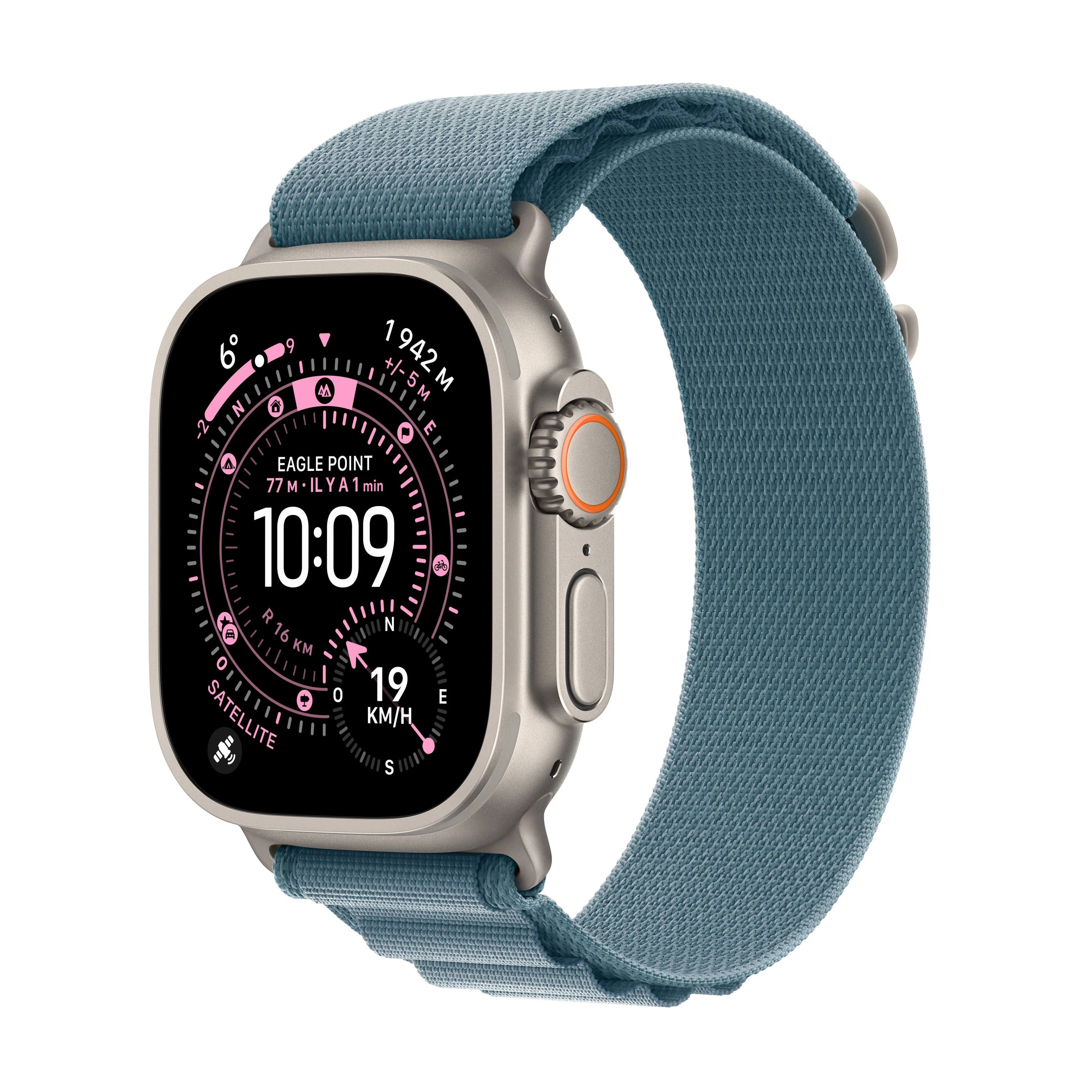 Apple Watch Ultra 3 GPS + Cellular, Boîtier en titane naturel de 49 mm, Boucle Alpine bleu clair - Small