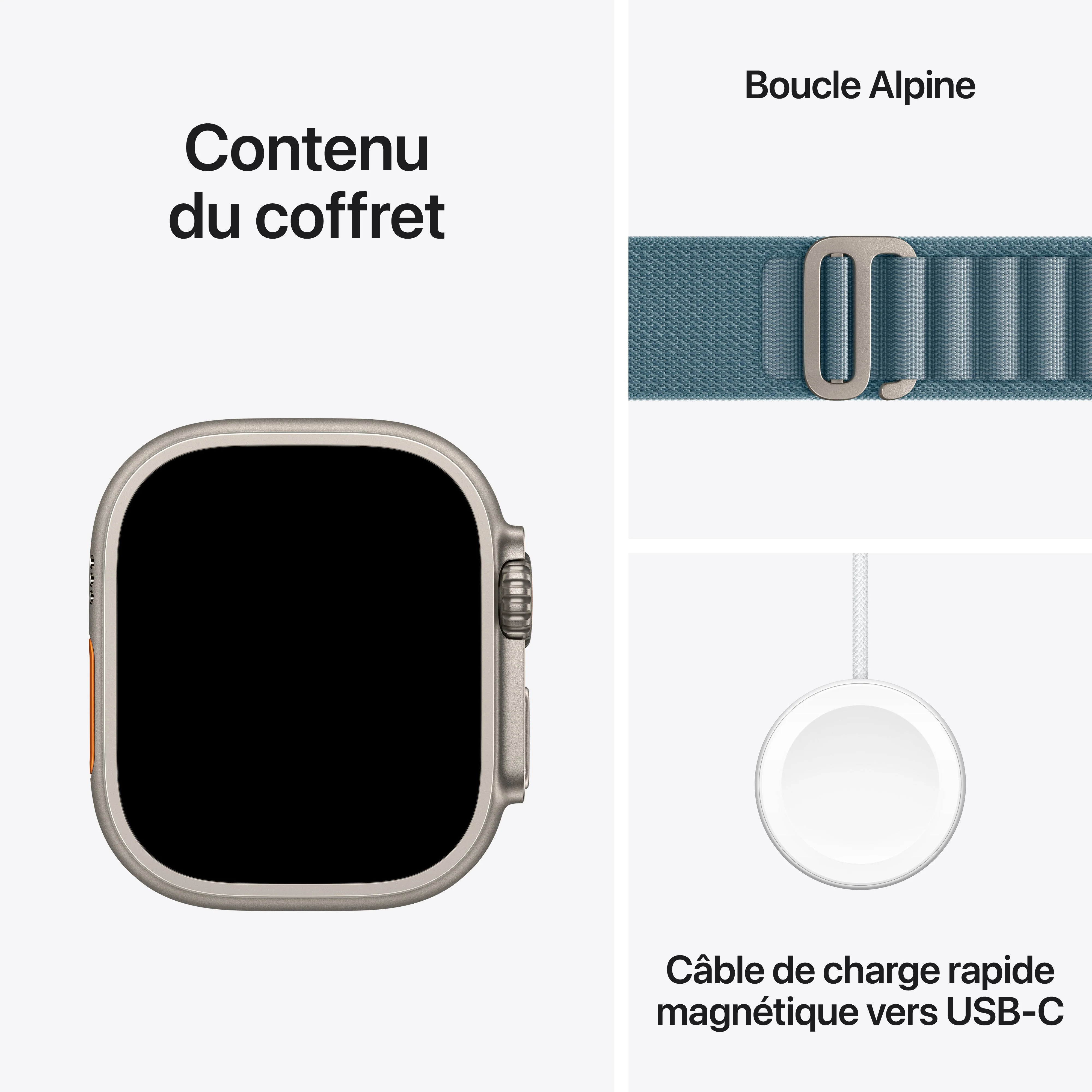 Apple Watch Ultra 3 GPS + Cellular, Boîtier en titane naturel de 49 mm, Boucle Alpine bleu clair - Small - Image 8