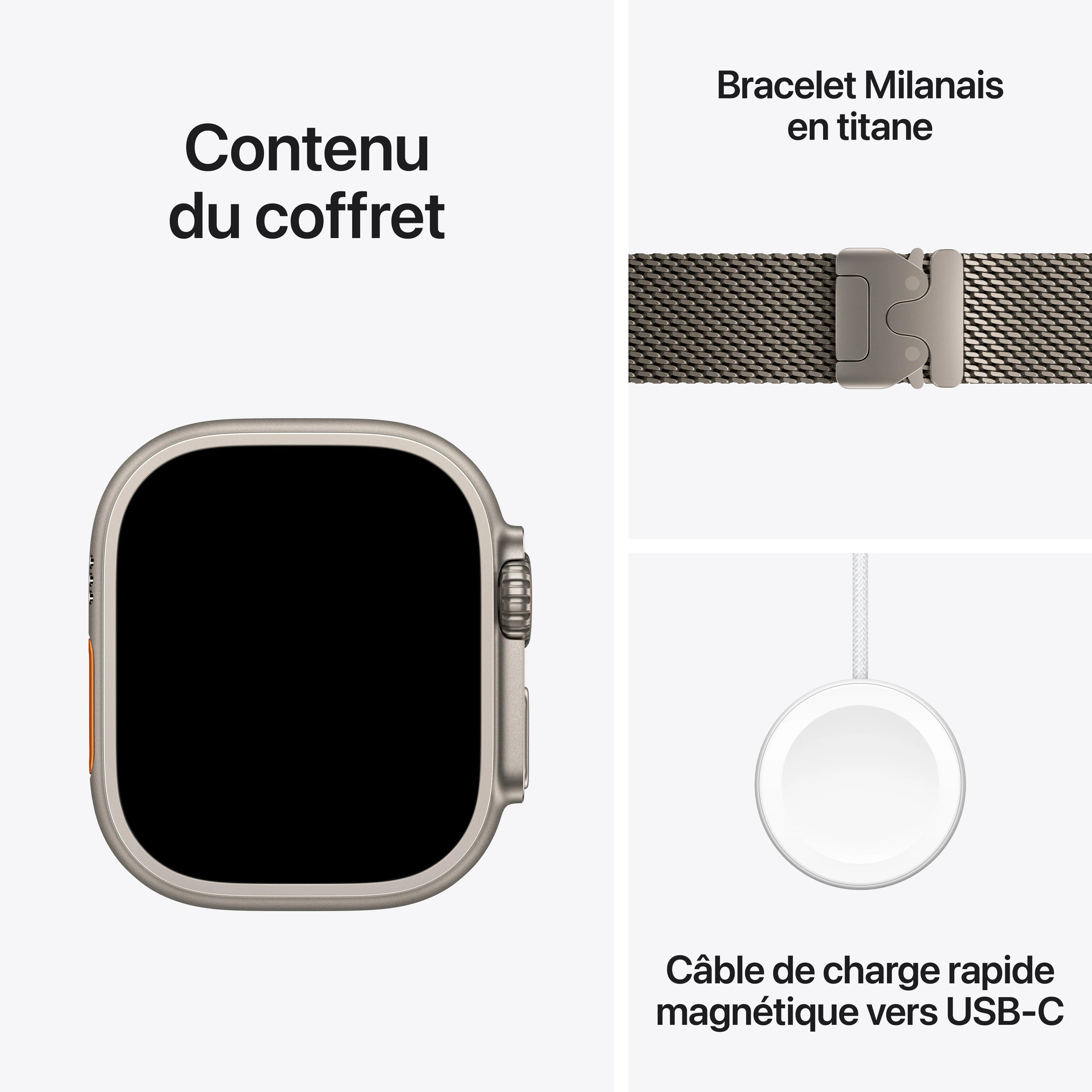 Apple Watch Ultra 3 GPS + Cellular, Boîtier en titane naturel de 49 mm, Bracelet Milanais titane naturel - Medium - Image 8