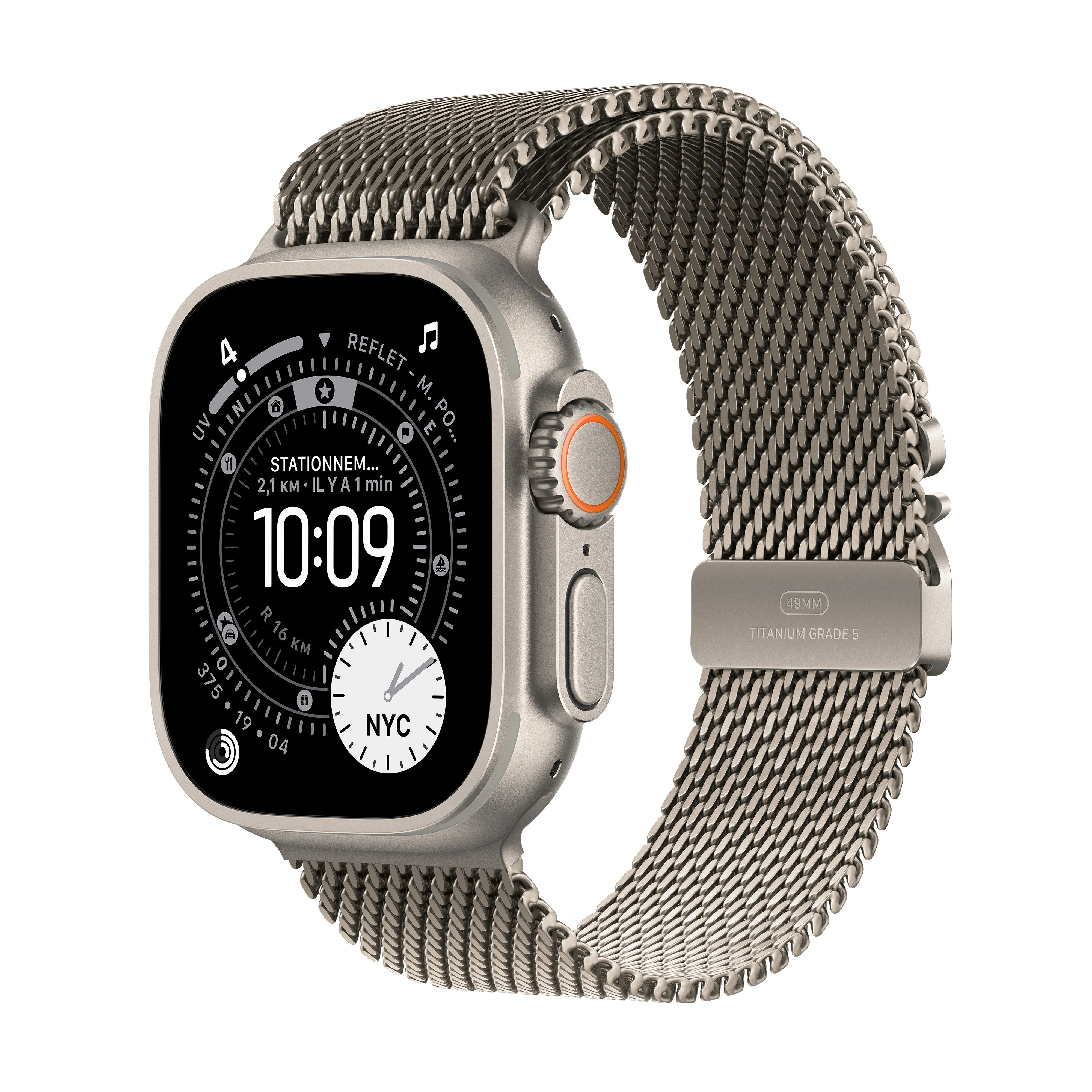 Apple Watch Ultra 3 GPS + Cellular, Boîtier en titane naturel de 49 mm, Bracelet Milanais titane naturel - Small