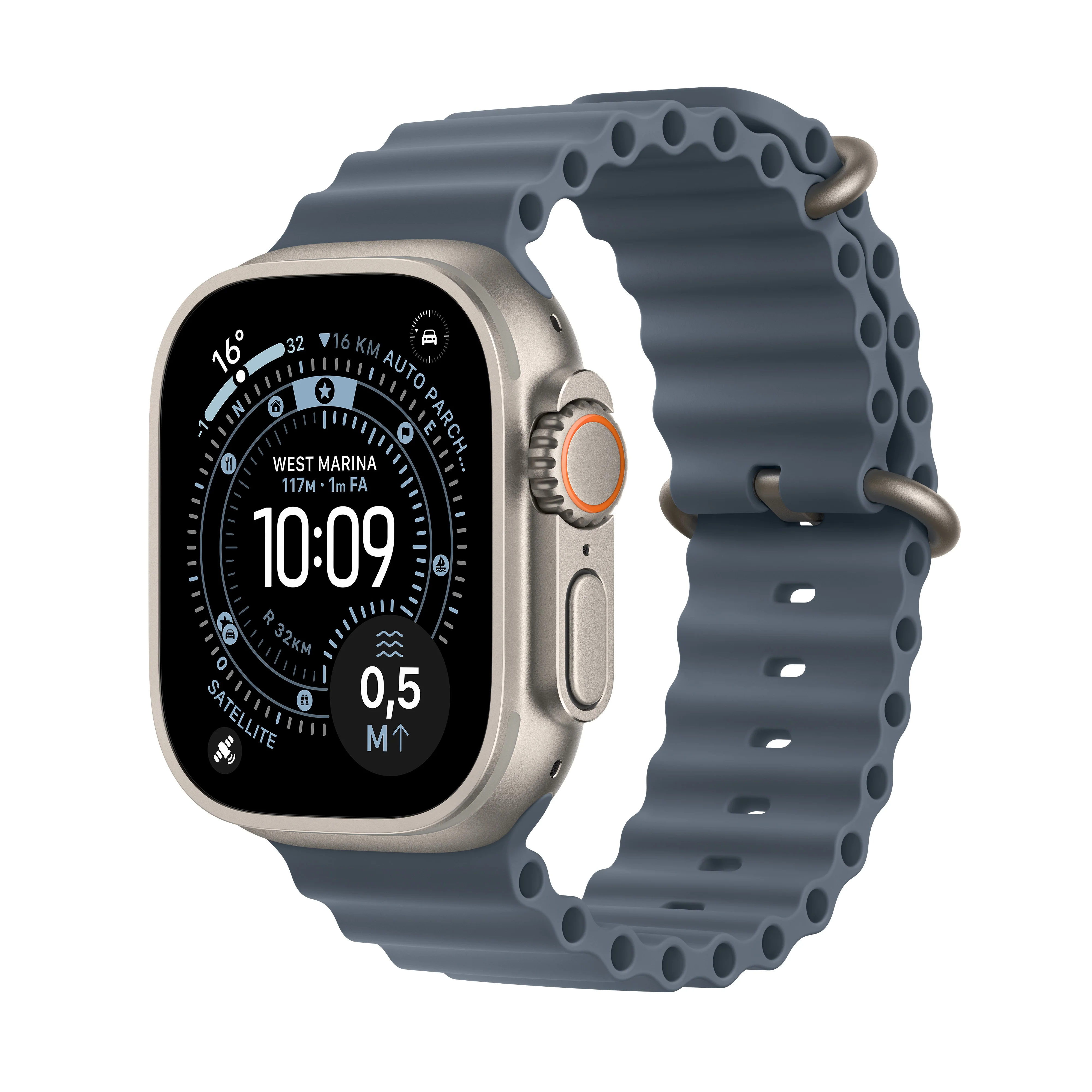 Apple • Apple Watch Ultra 3 • Titane naturel • Bracelet Ocean Bleu maritime
