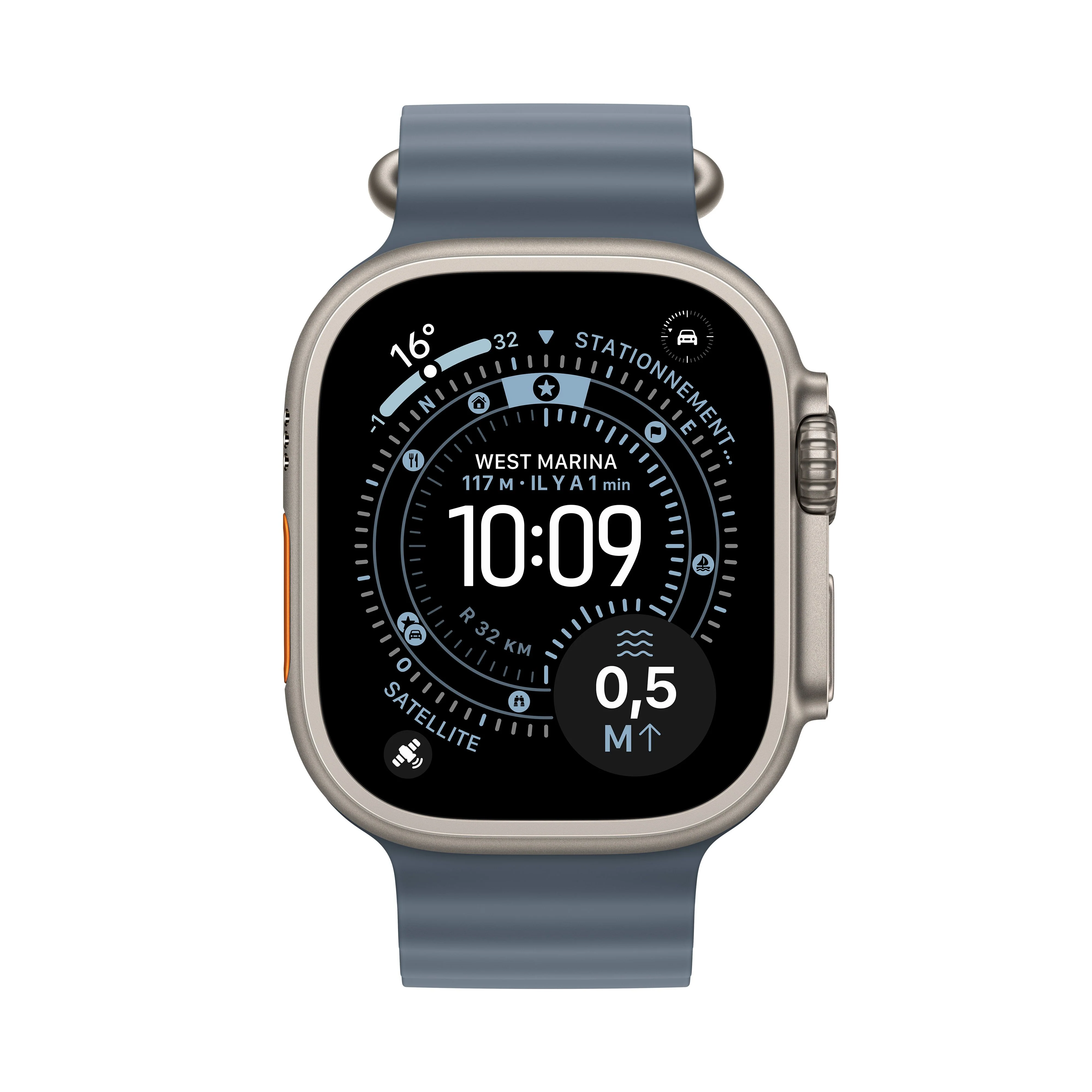 Apple Watch Ultra 3 GPS + Cellular, Boßtier en titane naturel de 49 mm, Bracelet Océan bleu maritime - Image 2