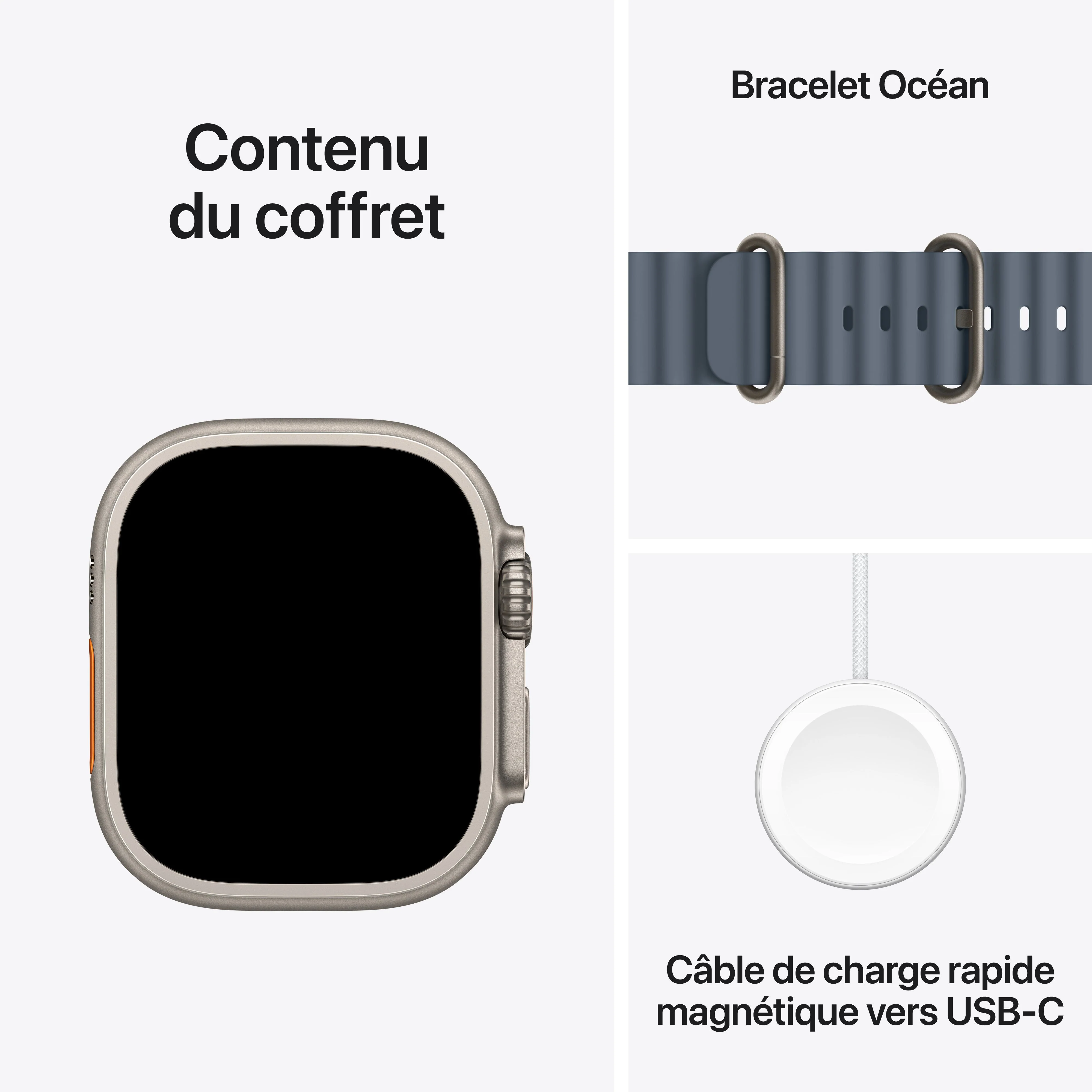 Apple Watch Ultra 3 GPS + Cellular, Boßtier en titane naturel de 49 mm, Bracelet Océan bleu maritime - Image 8
