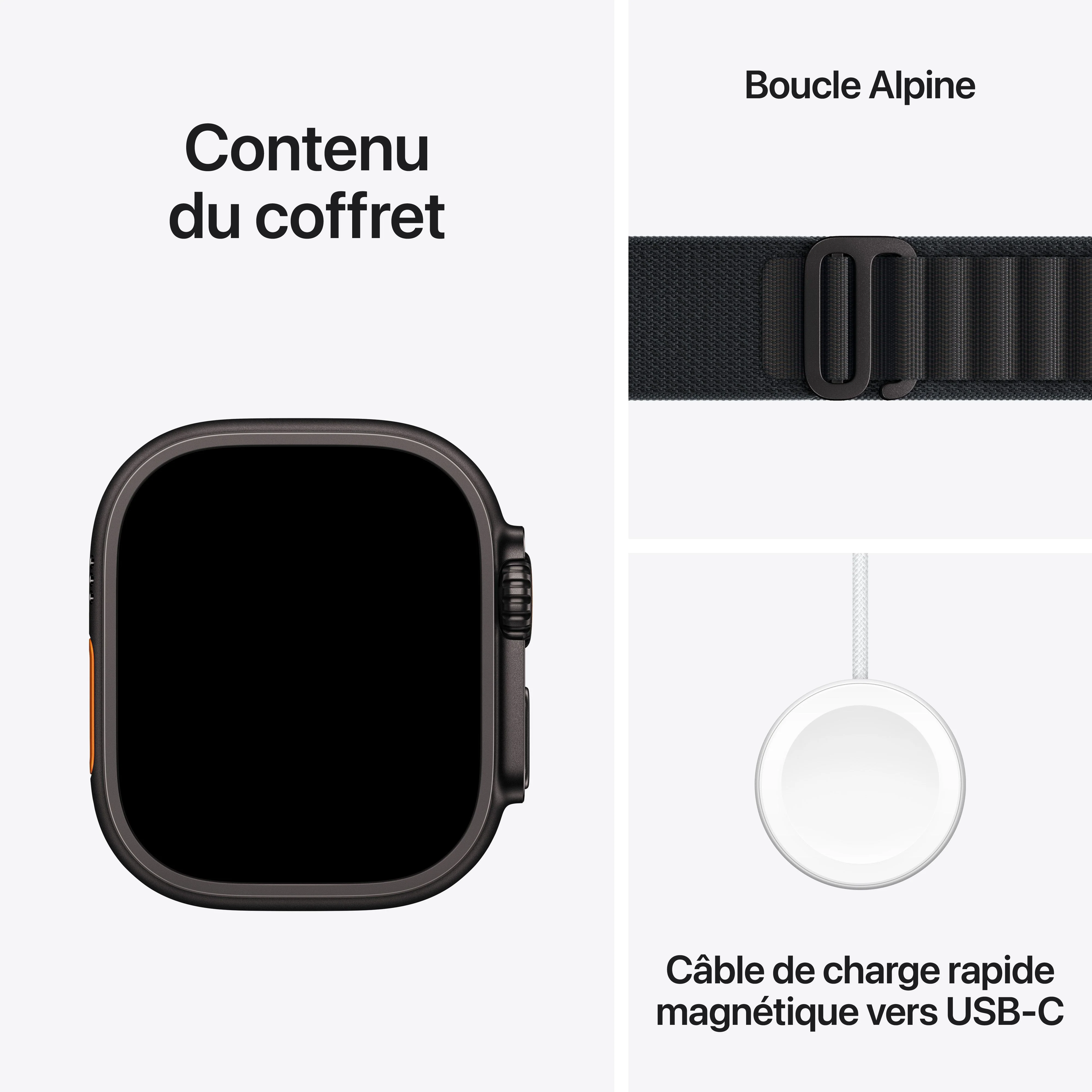 Apple Watch Ultra 3 GPS + Cellular, Boîtier en titane noir de 49 mm, Boucle Alpine noir - Large - Image 8