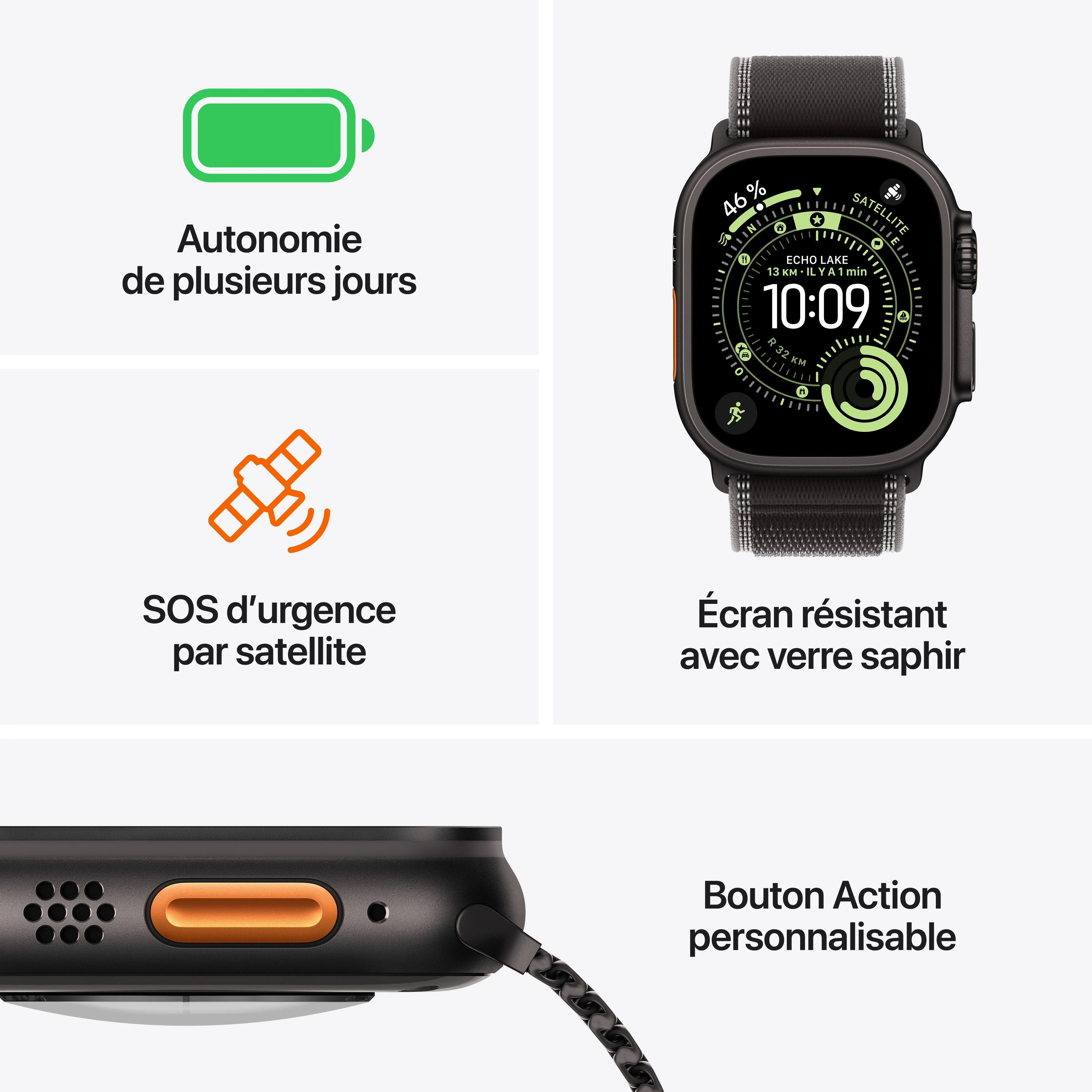 Apple Watch Ultra 3 GPS + Cellular, Boîtier en titane noir de 49 mm, Bracelet Milanais titane noir - Medium - Image 3