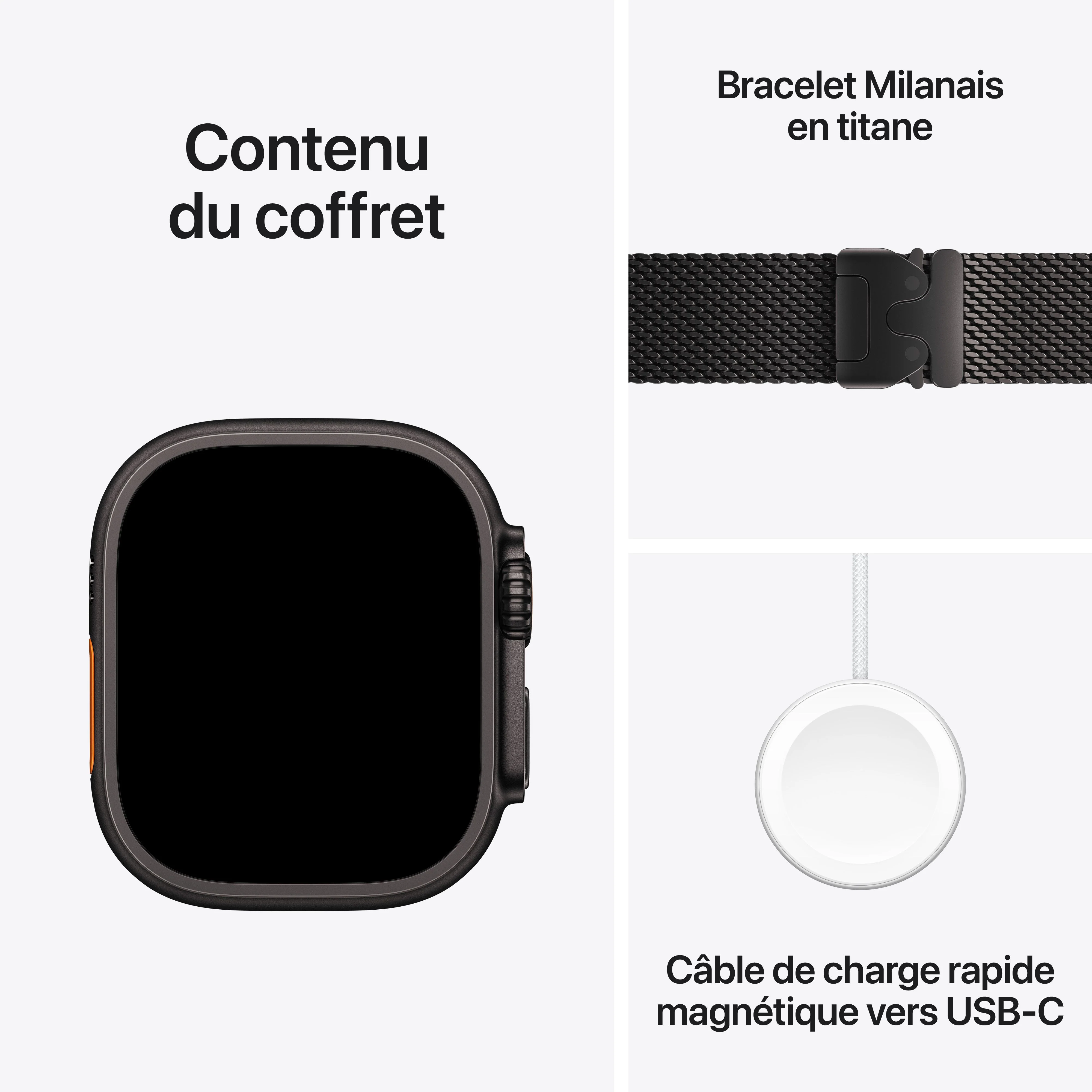 Apple Watch Ultra 3 GPS + Cellular, Boîtier en titane noir de 49 mm, Bracelet Milanais titane noir - Medium - Image 8