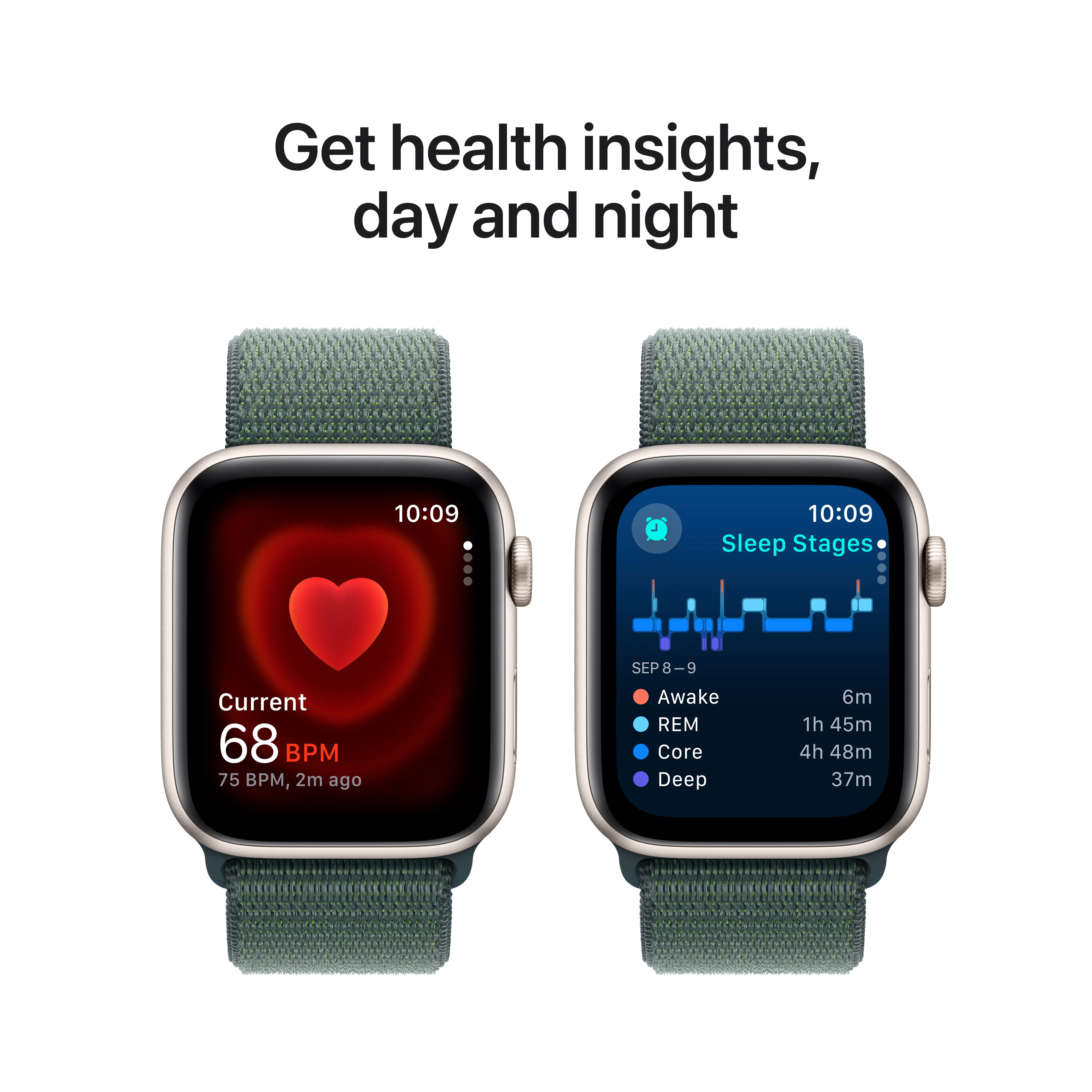 Apple Watch SE (2ème gén) • 44mm Lumière Stellaire • Boucle Sport Vert Lacustre - Image 5