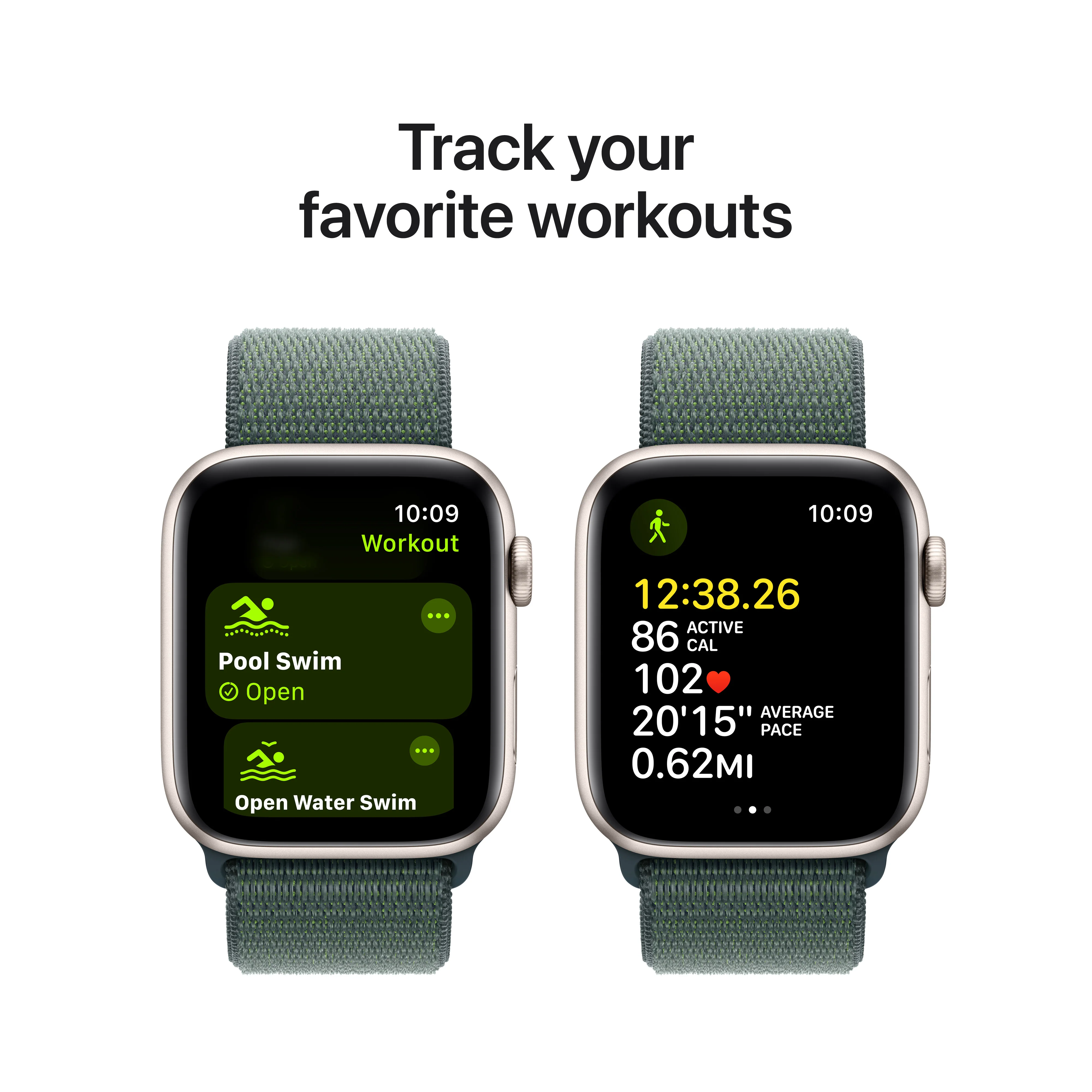 Apple Watch SE (2ème gén) • 44mm Lumière Stellaire • Boucle Sport Vert Lacustre - Image 6