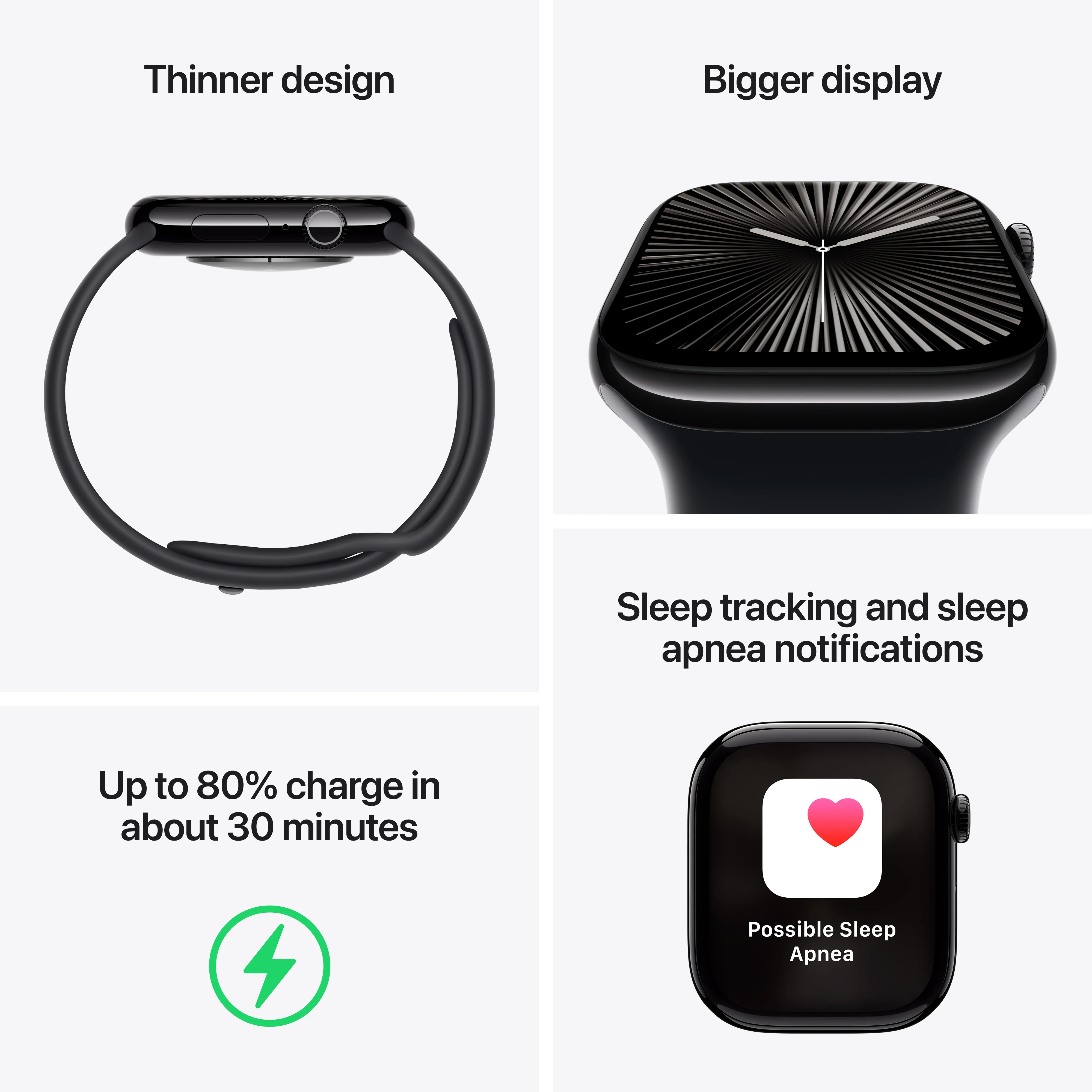 Apple Watch Series 10 • 42mm • Noir de jais • Bracelet Sport Noir • M/L - Image 3