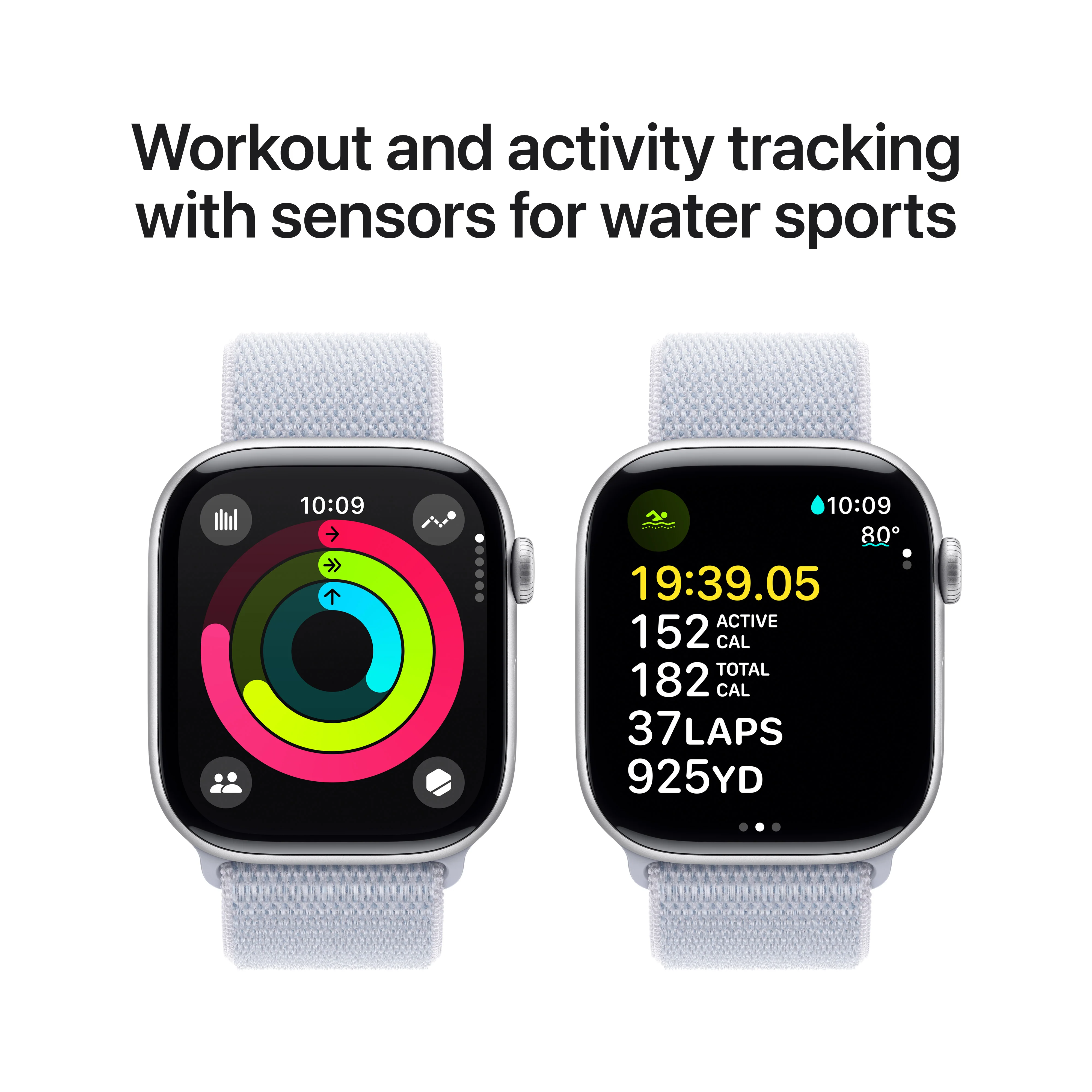 Apple Watch Series 10 • 46mm Silver • Boucle Sport Nuée bleue - Image 4