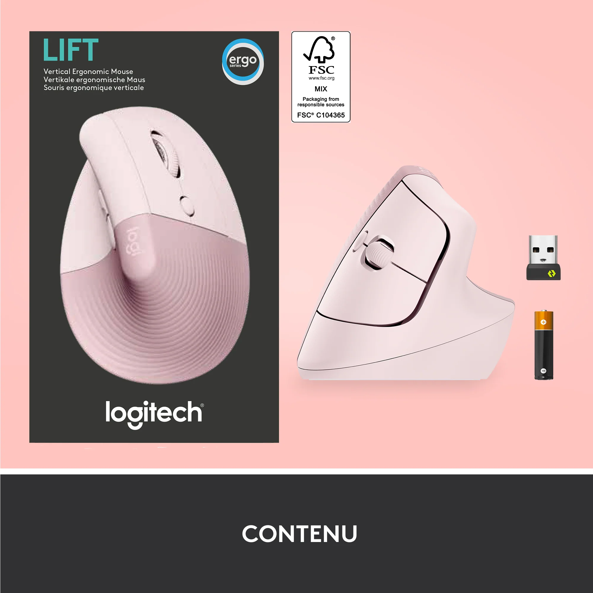 Logitech Lift RF sans fil + Bluetooth • Rose - Image 14